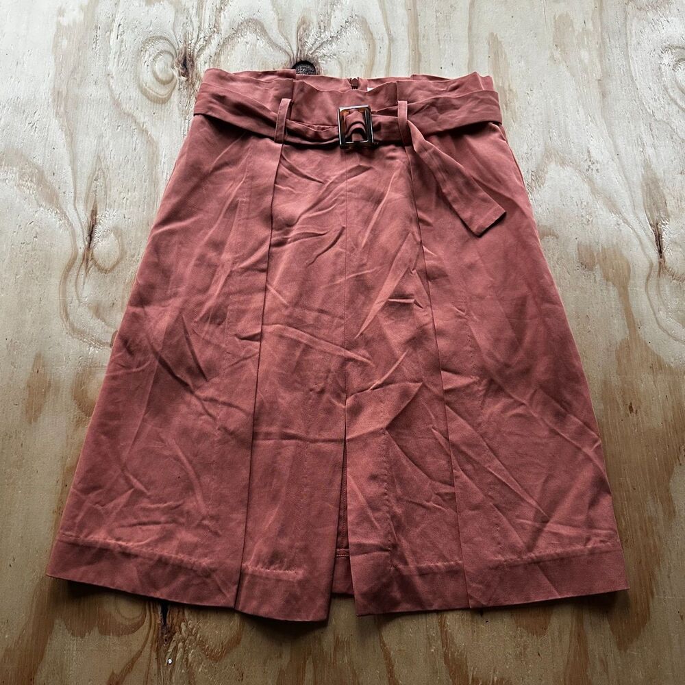 A Loves A Rust Orange Belted Front Slit Midi Skirt - 2